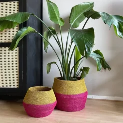 Mand colorblock - roze/geel - ø35x26 cm