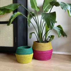 Mand colorblock - roze/geel - ø35x26 cm