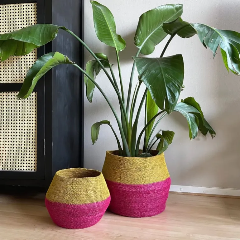 Mand colorblock - roze/geel - ø20x25 cm