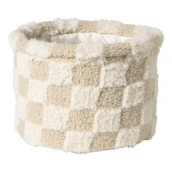 Mand geruit rond maat L - beige - ø22x16 cm