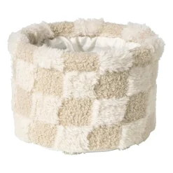 Mand geruit rond maat S - beige - ø18x12 cm