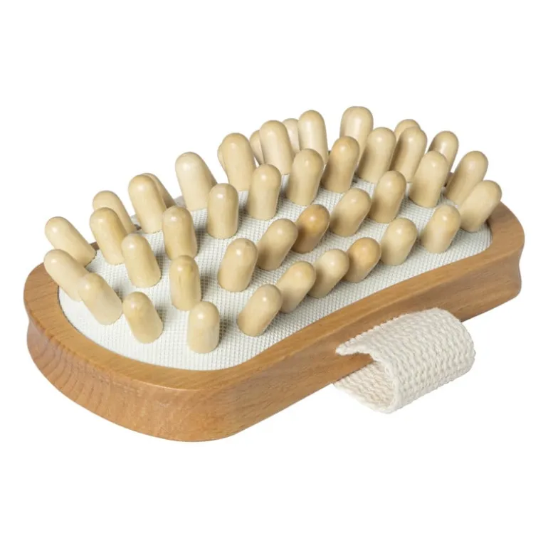 Massage borstel - rubber/hout - 13x7x4 cm