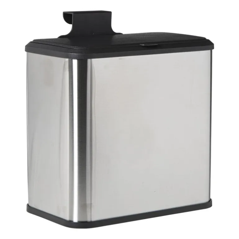 Mini prullenbak - zwart/zilverkleurig - 16.8x25x24.2 cm