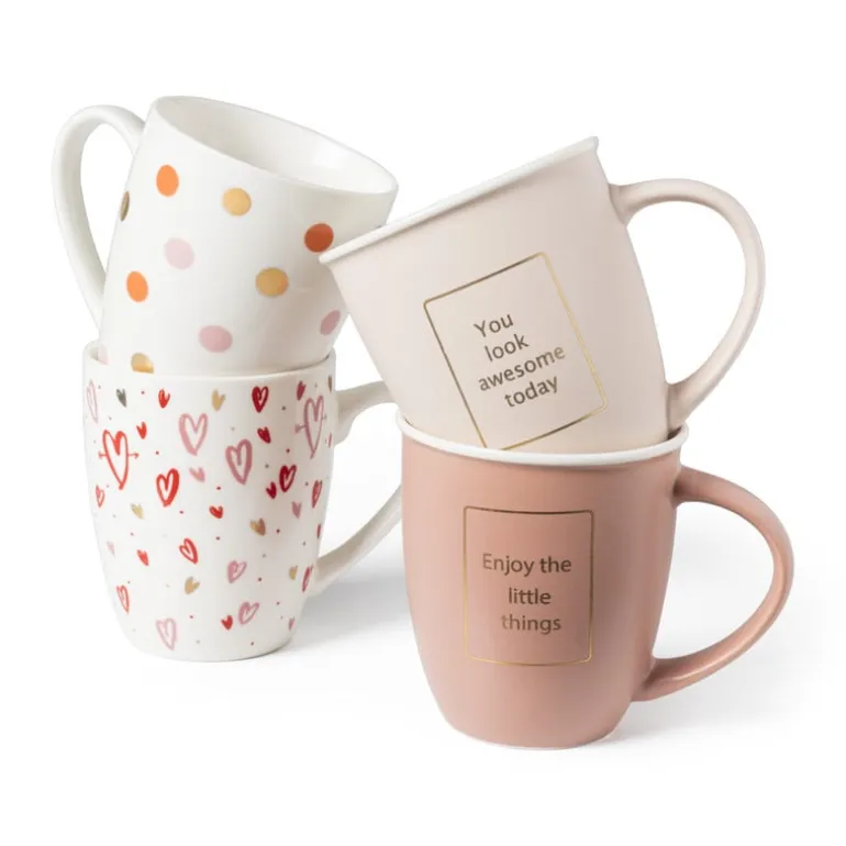 Mok met gouden tekst - lichtroze - 380 ml