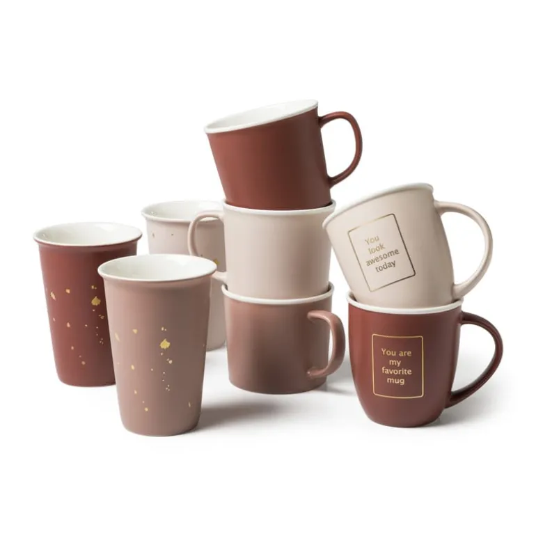 Mok met gouden tekst - lichtroze - 380 ml