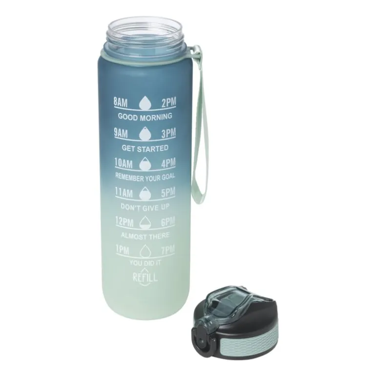 Motivatie waterfles - groen/blauw - 1 liter