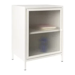 Nachtkastje Luca met geribbeld glazen deurtje - offwhite - 55.5x40x32 cm