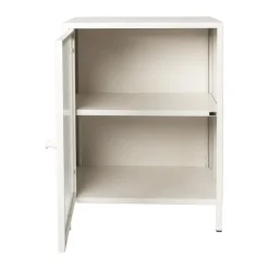 Nachtkastje Luca met geribbeld glazen deurtje - offwhite - 55.5x40x32 cm