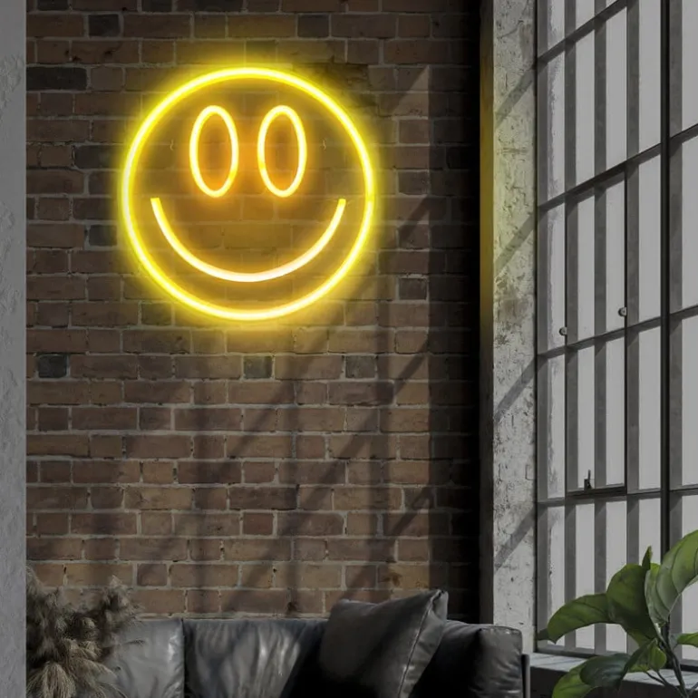 Neon LED lamp smiley - geel - ø33x2 cm