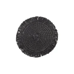 Onderzetters franje zwart - set van 4 - ø10 cm