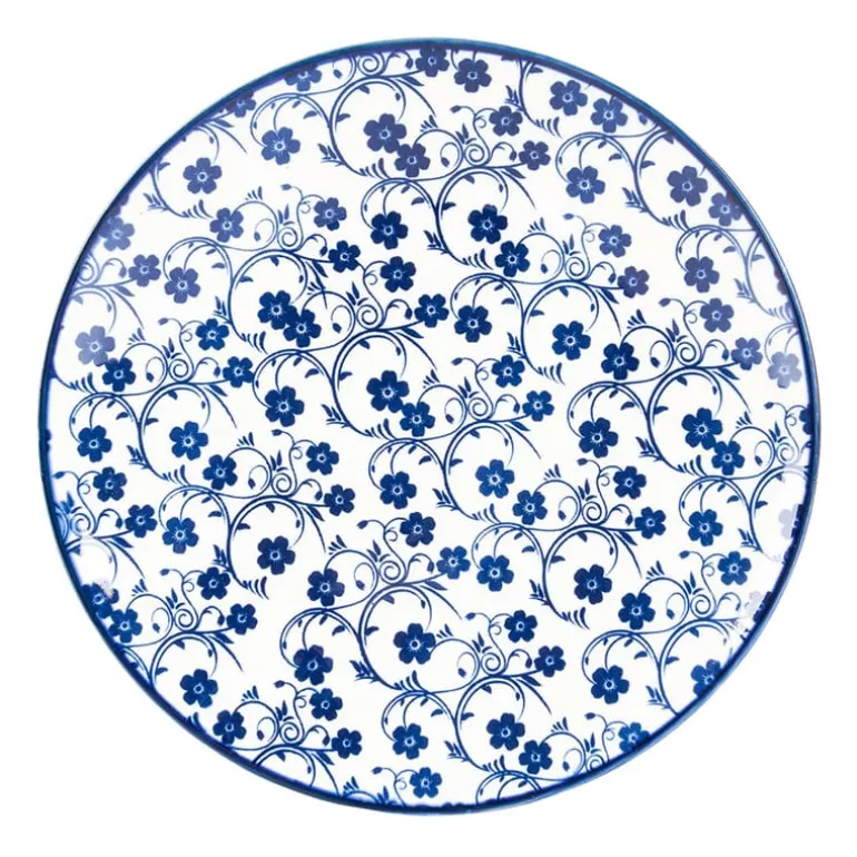 Ontbijtbord blue print - flowers - ⌀21 cm
