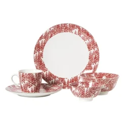 Ontbijtbord Mirna blaadjes - rood/wit - ø22x2 cm