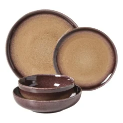 Ontbijtbord Olivia - bordeauxrood/beige - ø22x2 cm