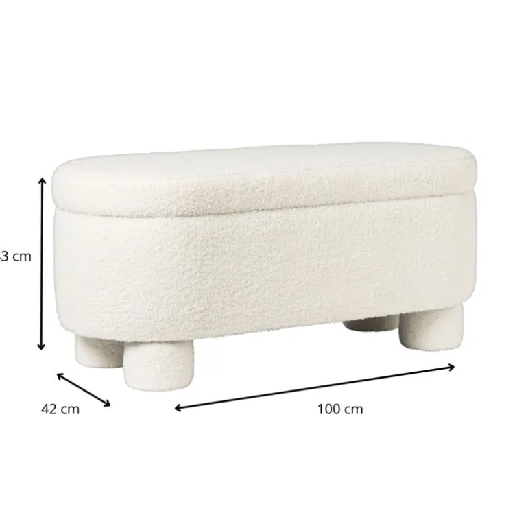 Opbergbank teddy dodo - wit - 43x100x42 cm