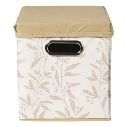 Opbergdoos met deksel leafs - bruin/beige - 30x24x22 cm