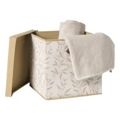 Opbergdoos met deksel leafs - bruin/beige - 30x30x30 cm