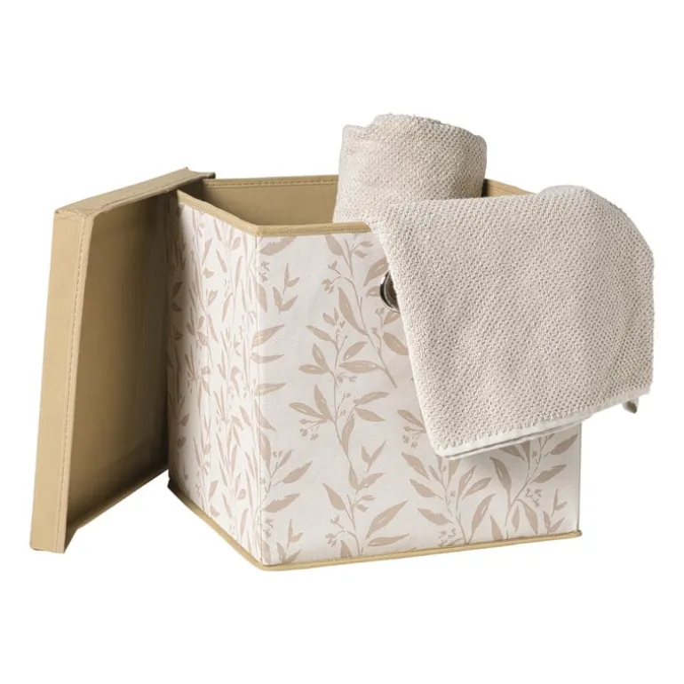 Opbergdoos met deksel leafs - bruin/beige - 30x30x30 cm