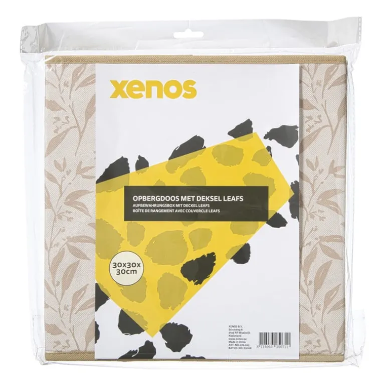 Opbergdoos met deksel leafs - bruin/beige - 30x30x30 cm