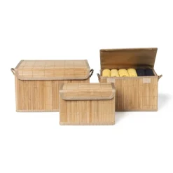 Opbergmand met deksel - bamboe - 14x20x10 cm