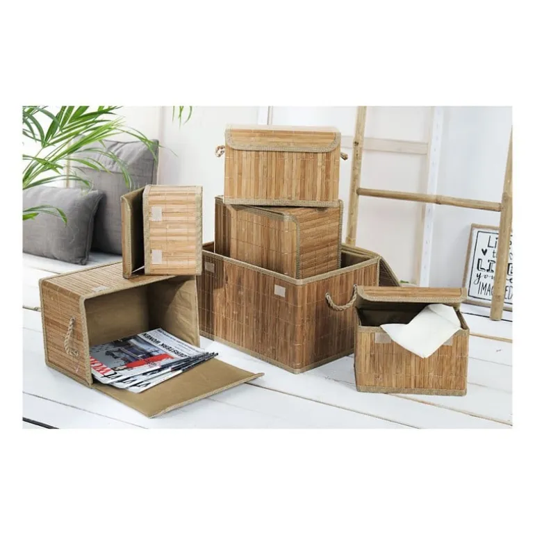 Opbergmand met deksel - bamboe - 16x24x14 cm