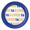 Papieren bordjes 16 jaar - blauw - set van 8