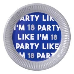 Papieren bordjes 18 jaar - blauw - set van 8