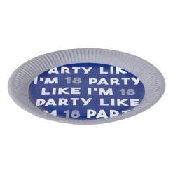 Papieren bordjes 18 jaar - blauw - set van 8