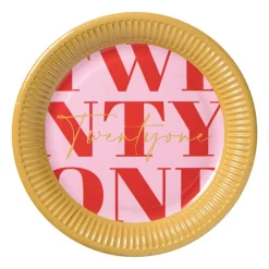 Papieren bordjes 21 jaar - rood - set van 8