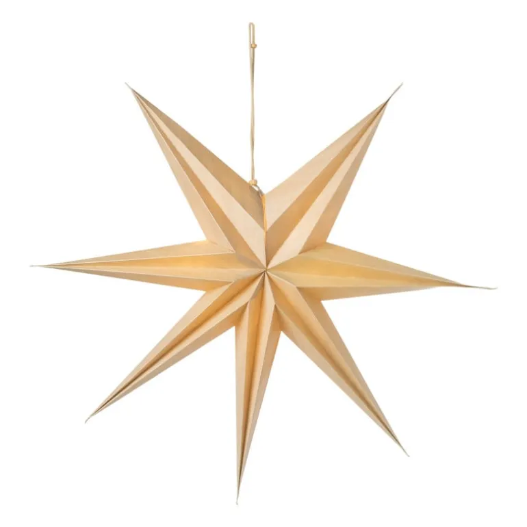 Papieren ster met licht - hout look - ⌀60 cm