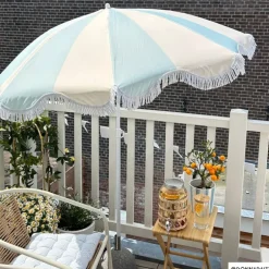 Parasol gestreept - lichtblauw/wit - ø160x180 cm