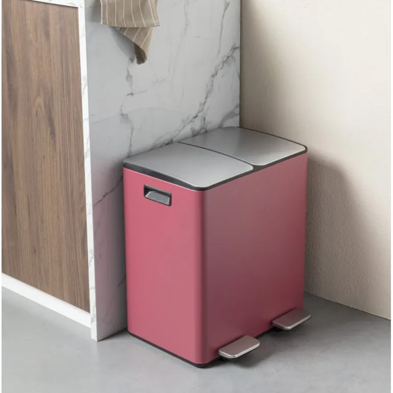 Pedaalemmer 2 vakken - kersenrood - 2x20 liter