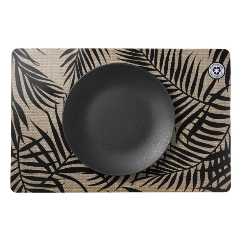 Placemat bladeren - beige/zwart - 43.5x28.5 cm - diverse varianten