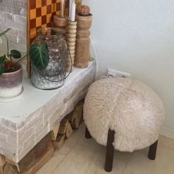 Poef beatle - beige/bruin - ø40x34.5 cm