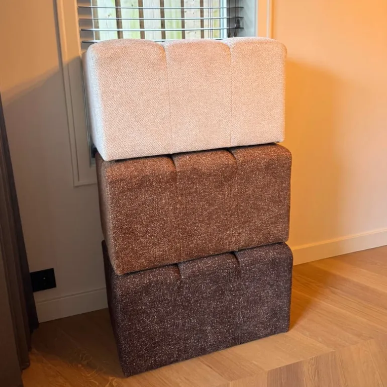 Poef chenille - bruin - 38x66x38 cm