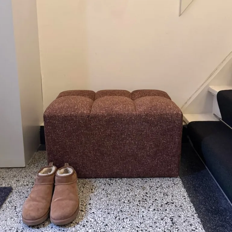 Poef chenille - bruin - 38x66x38 cm