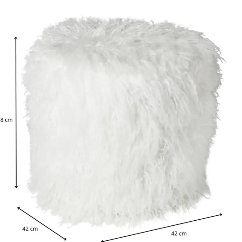 Poef fluffy - wit - 38x42x42 cm