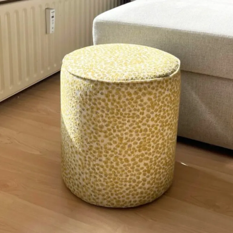 Poef jacquard - geel - ø35x39 cm