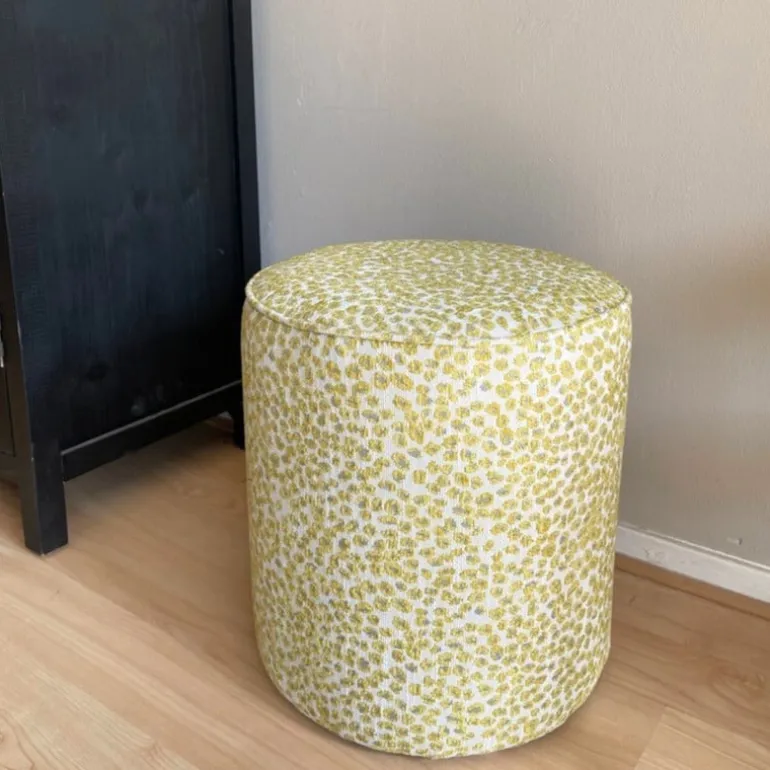 Poef jacquard - geel - ø35x39 cm