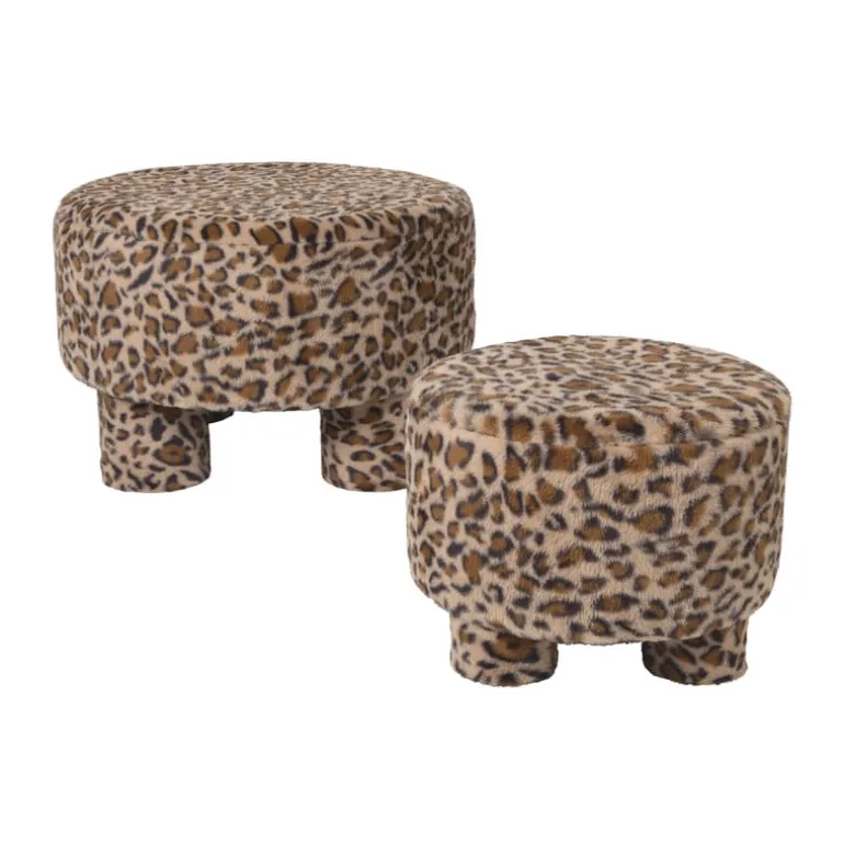 Poef luipaard - bruin/beige - ø40x29 cm