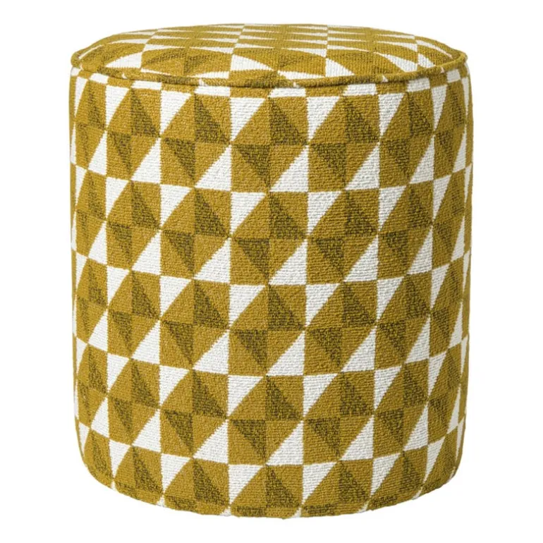 Poef retro - oker/beige - ø35x38 cm