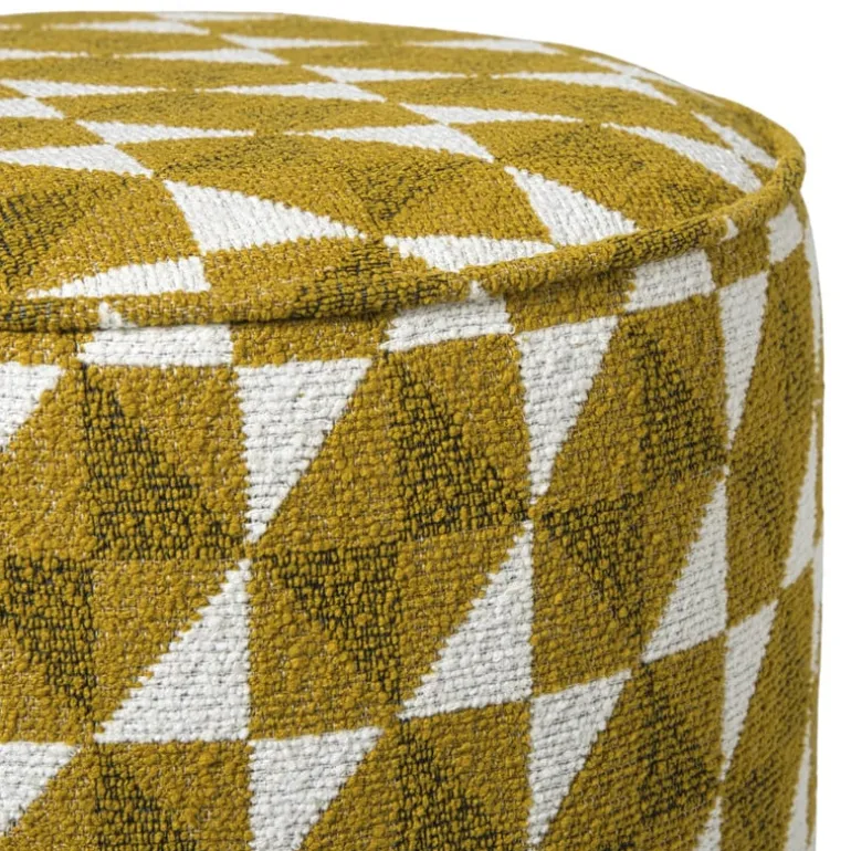 Poef retro - oker/beige - ø35x38 cm