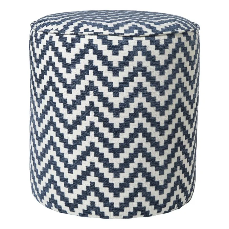Poef zigzag - blauw/wit - ø35x38 cm