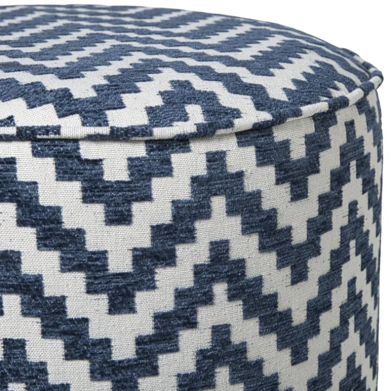 Poef zigzag - blauw/wit - ø35x38 cm