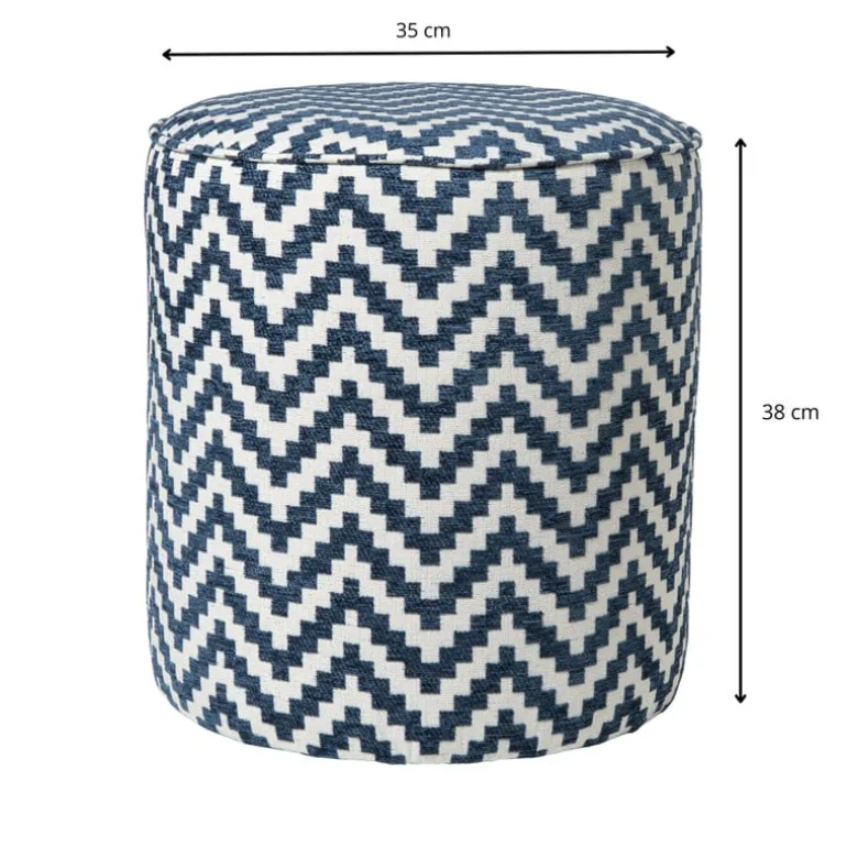 Poef zigzag - blauw/wit - ø35x38 cm