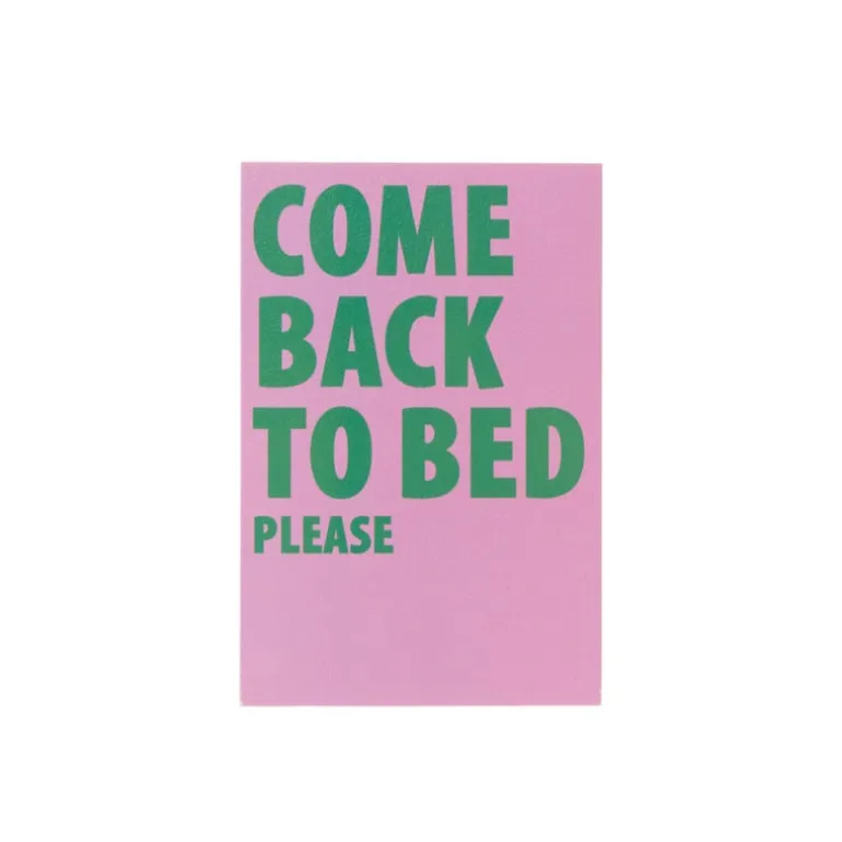 Poster come back to bed - roze/groen - 13x18 cm