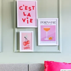 Poster met lijst cherry - roze/wit - 30x21 cm