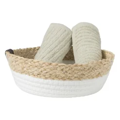 Rond mandje - ø22x7 cm - naturel/wit