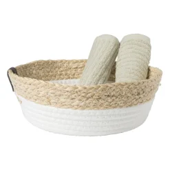 Rond mandje - ø26x9 cm - naturel/wit