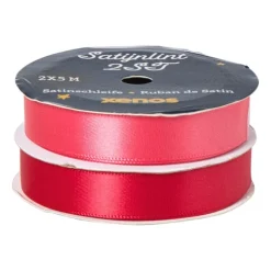 Satijnen lint rood/roze - 1.5x500 cm - set van 2
