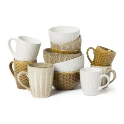 Schaal relief - beige - ø11x6.5 cm